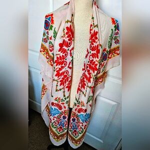 Cotton Linen vibrant colored Bohemian style printed wrap / cover up one size